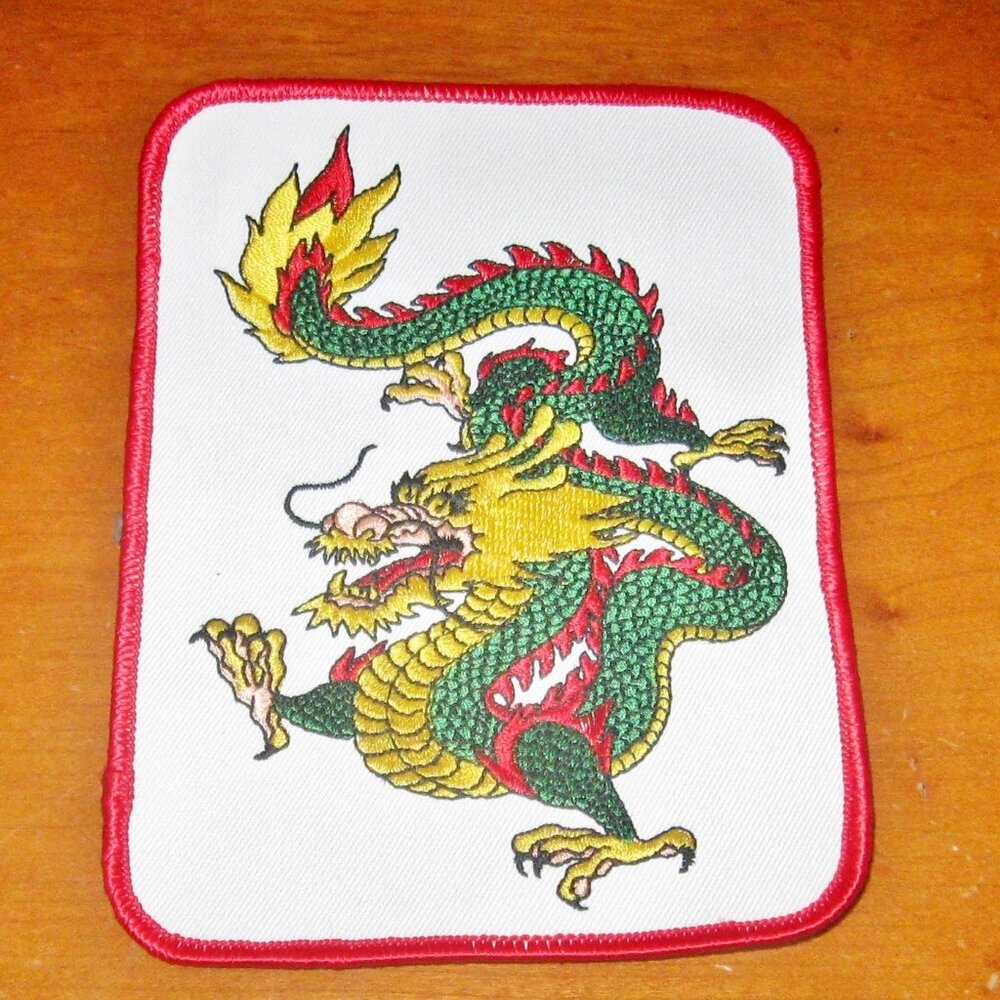 Large Dragon Patch Green Yellow Red Embroidered Power Strength Luck Badge